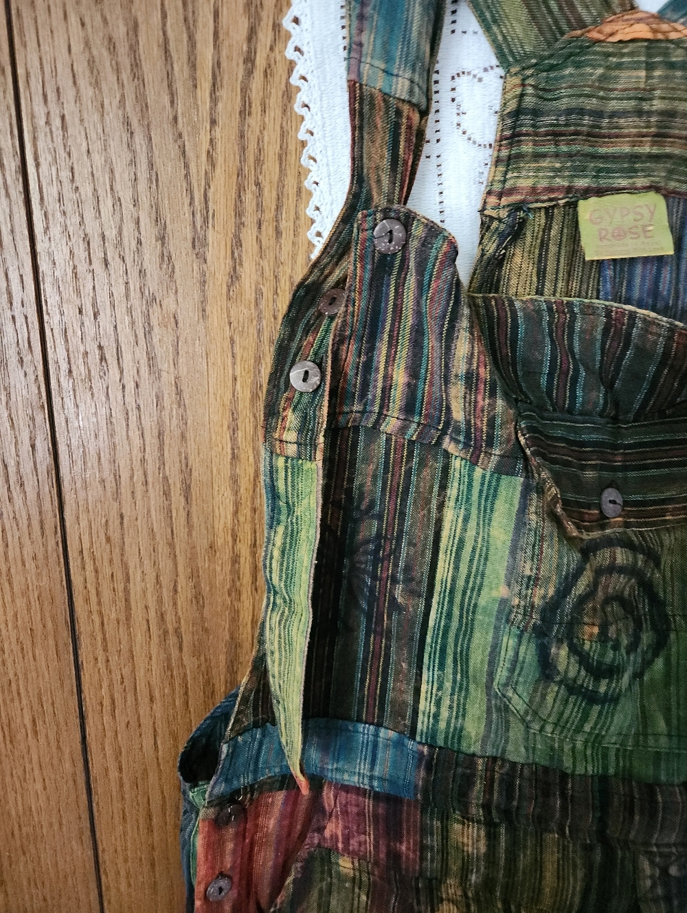 Gypsy Rose Cotton Tie-Dye Patchwork Overalls - Picture 5 of 10